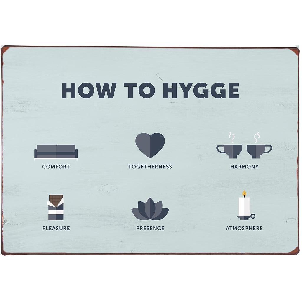 Metallschild &quot;How to HYGGE&quot;