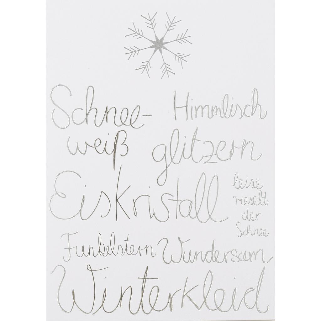 WEIHNACHTSWÖRTERKARTE Eiskristall Schneeweiß