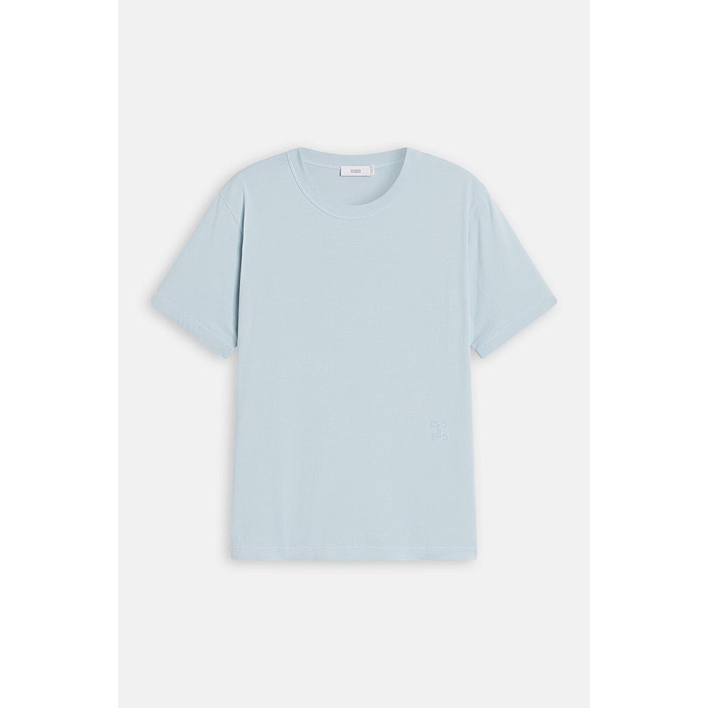 T-Shirt Crew Neck blue water mit Stickerei