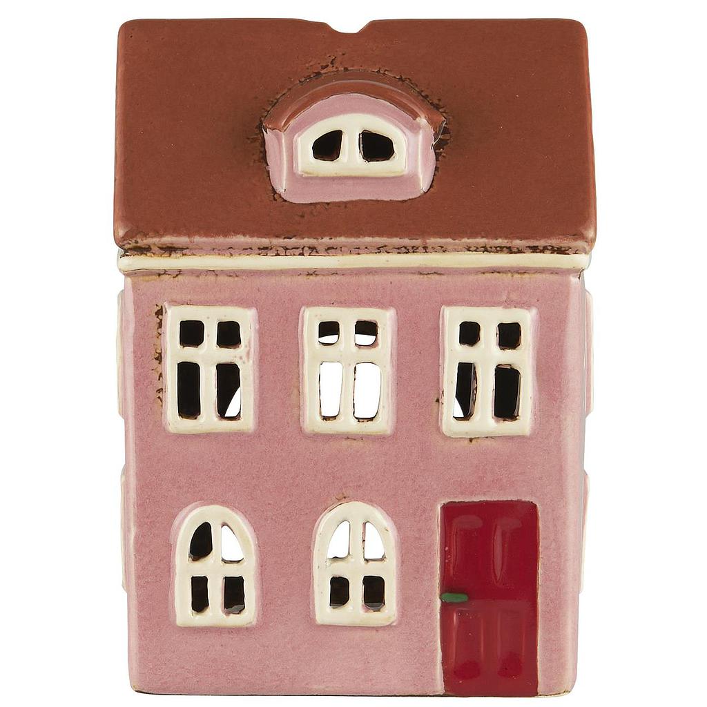 Haus für Teelicht rosa/ rote Tür