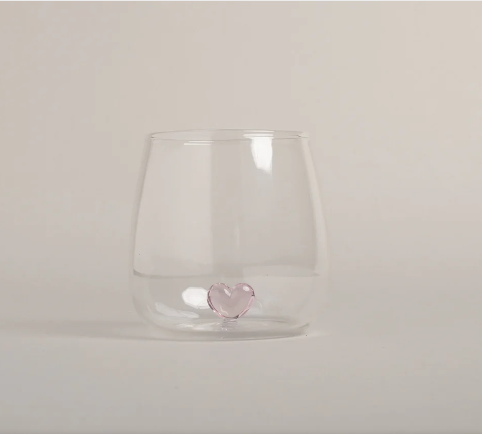 Trinkglas Herzfigur rosa