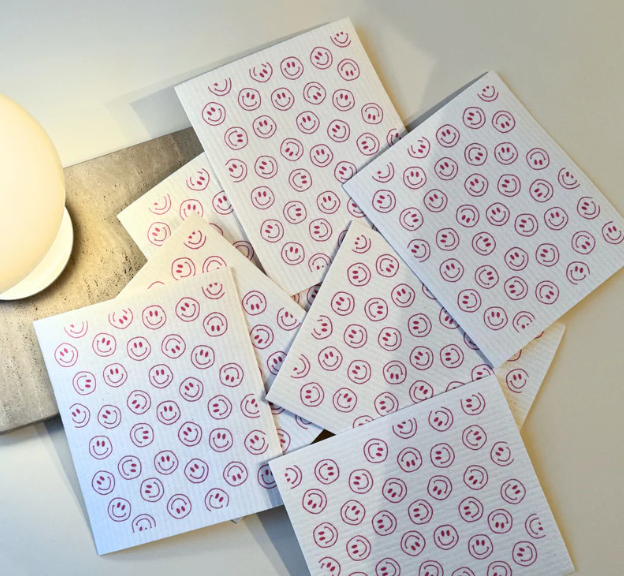 Schwammtuch Smileys white/ pink