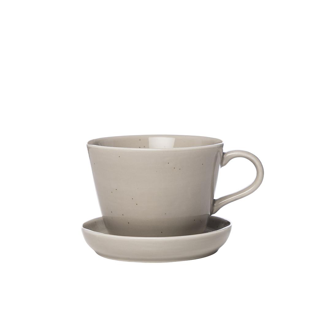 Tasse mit Unterteller FIKA sandgrau