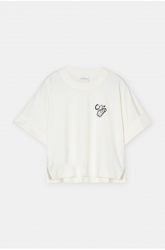 T-Shirt cropped ivory Stickerei