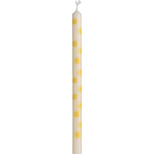 Stabkerze Blumen schmal weiß/gelb