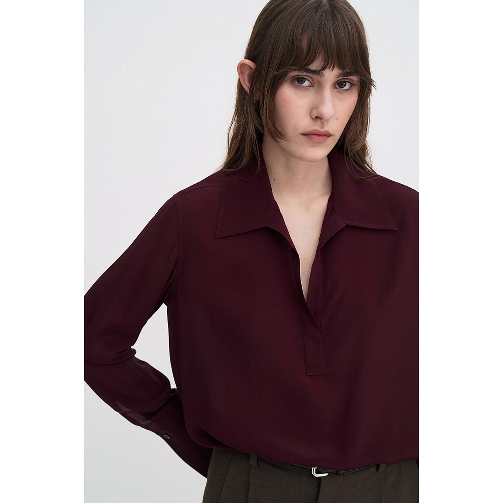 Bluse Half Placket dark burgundy