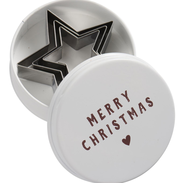 Dose &quot;Merry Christmas&quot; m. 3 Stern-Keksausstecher