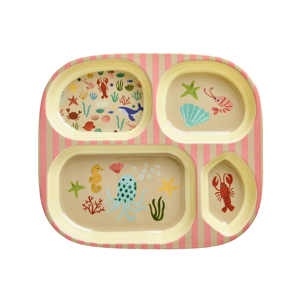 Kinder Melaminteller 4 Abteile Ocean Print coral