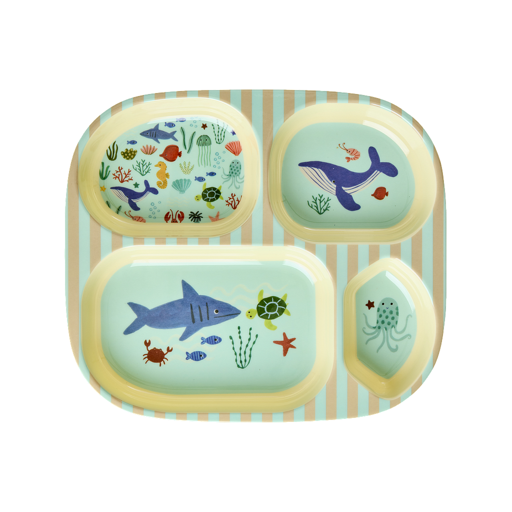 Kinder Melaminteller 4 Abteile Ocean Print blue