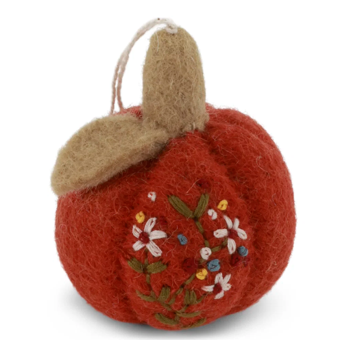 Anhänger Kürbis rusty red mit Stickerei