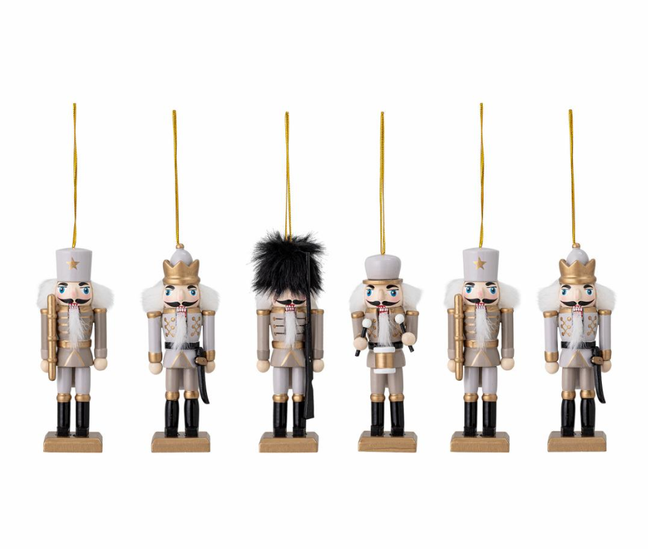 Nußknacker 6er Set zum Hängen grau/beige