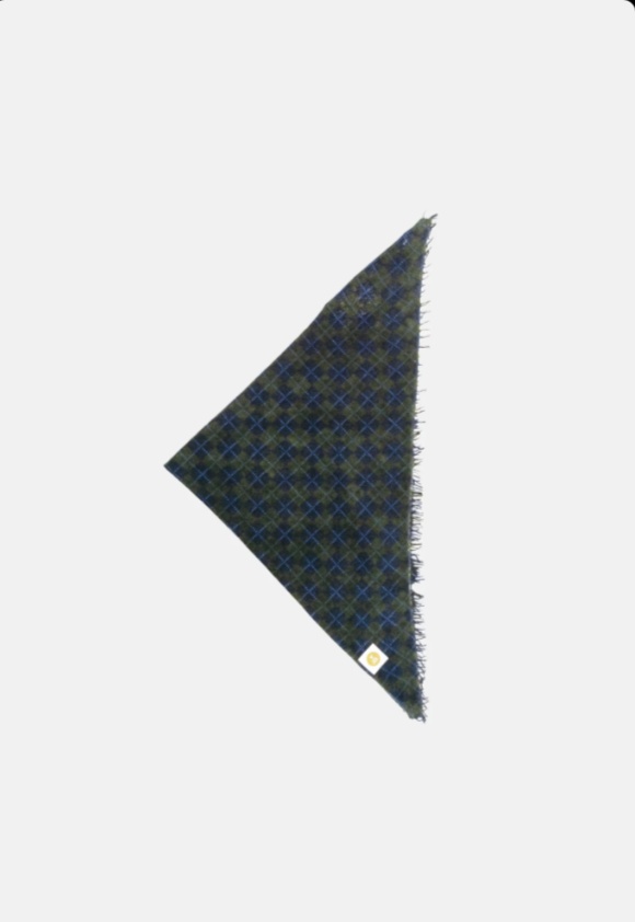 Bandana Karo Cashmere mit Fransen dunkelgrün/ dunkelblau