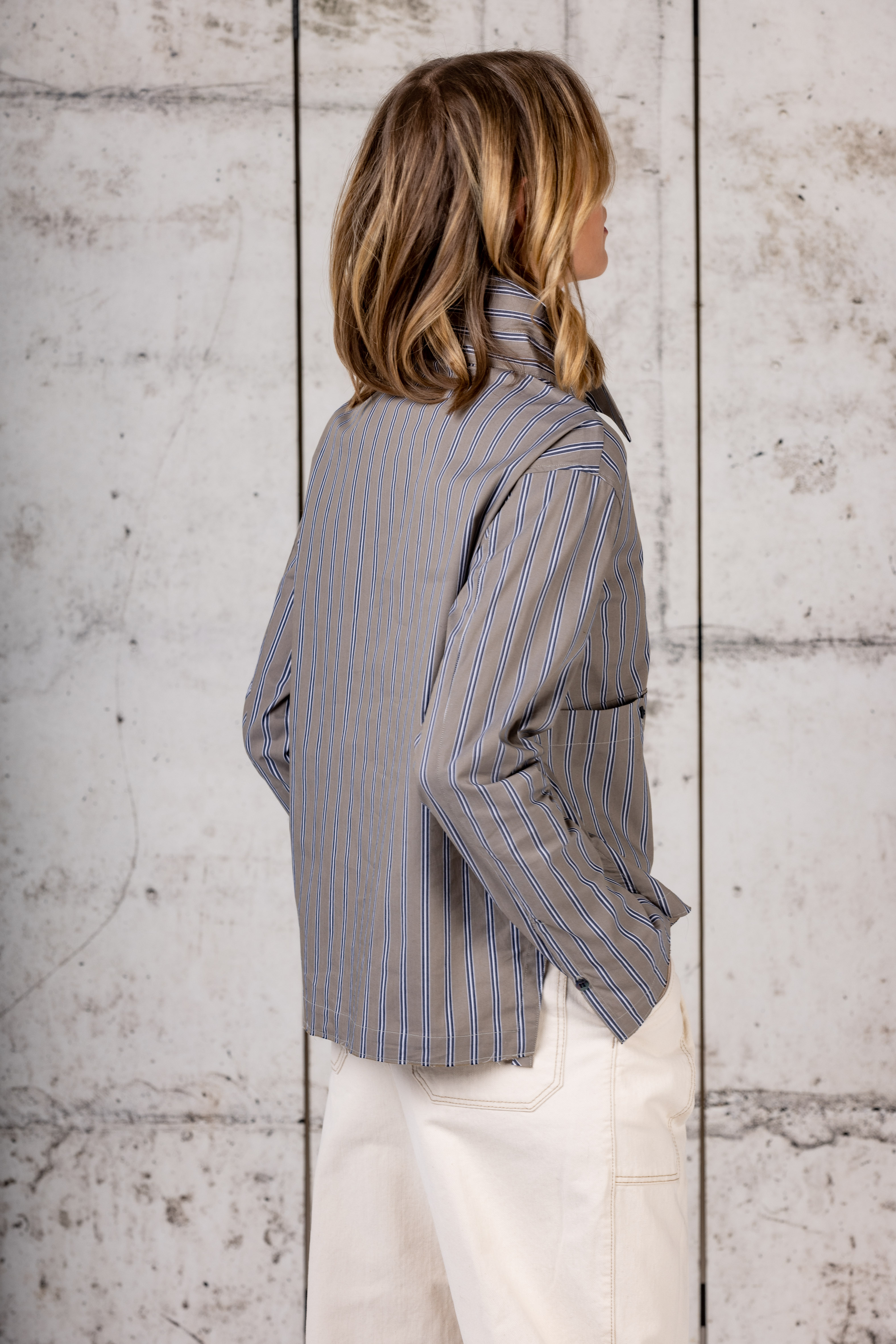 Bluse Mella walnut-navy stripes