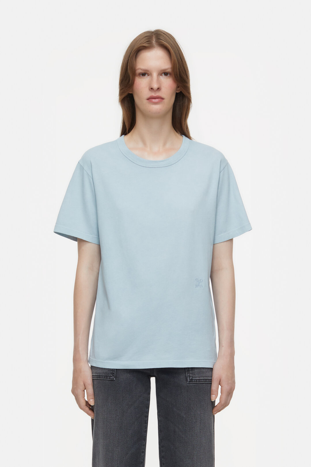 T-Shirt Crew Neck blue water mit Stickerei