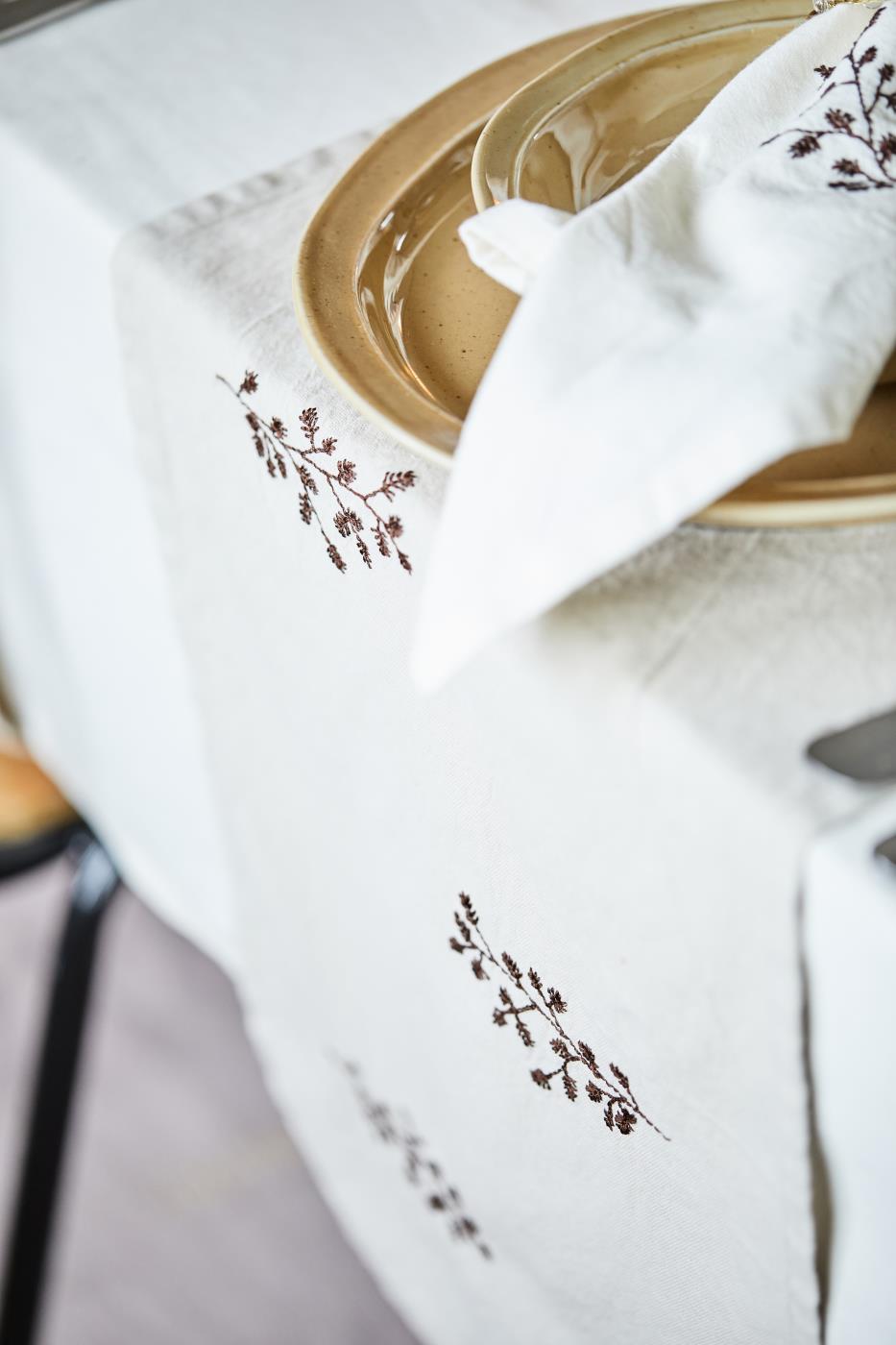 Tischläufer Zweig leinenfarbig