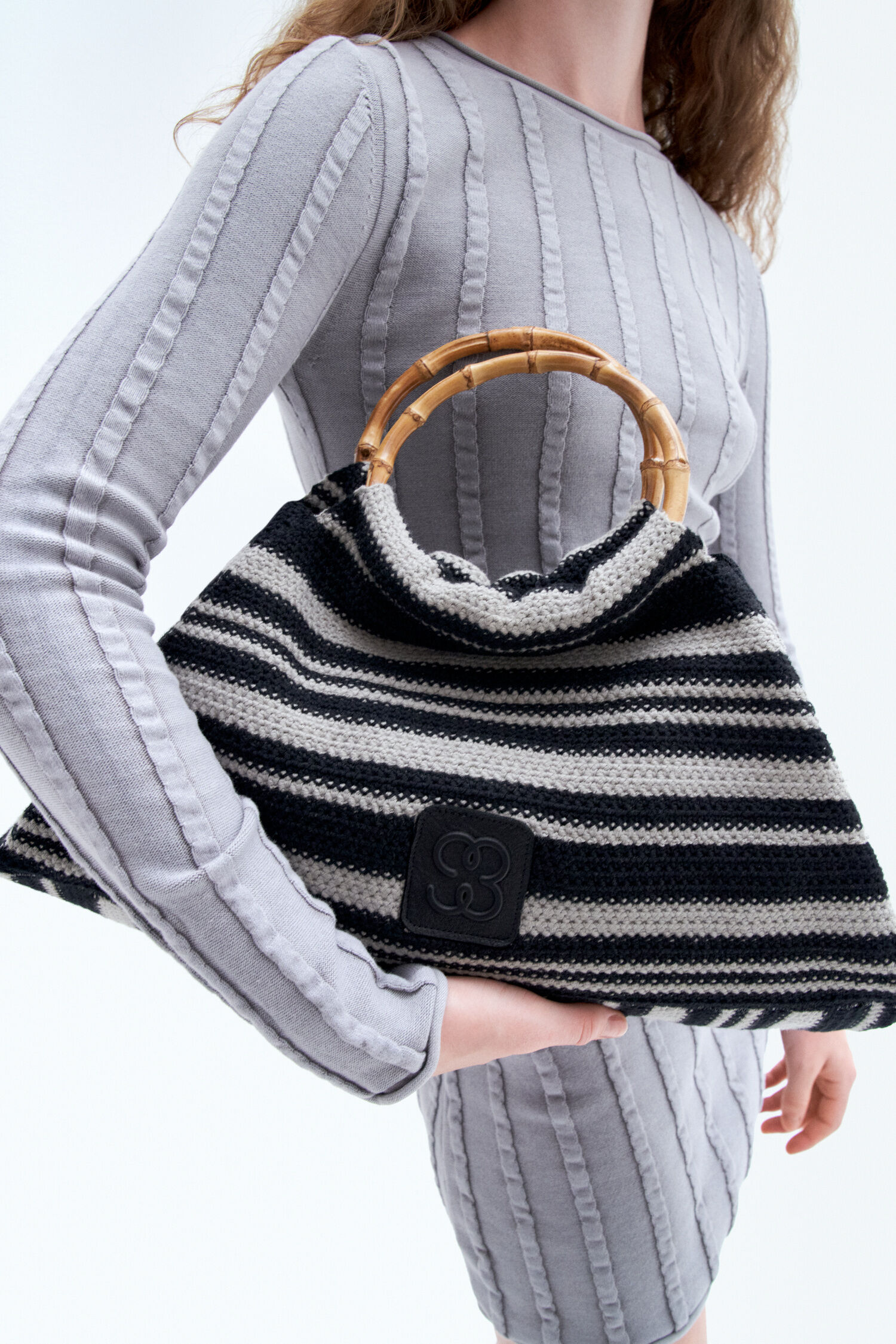Tasche Bamboo Crochet Sage/ black stripes