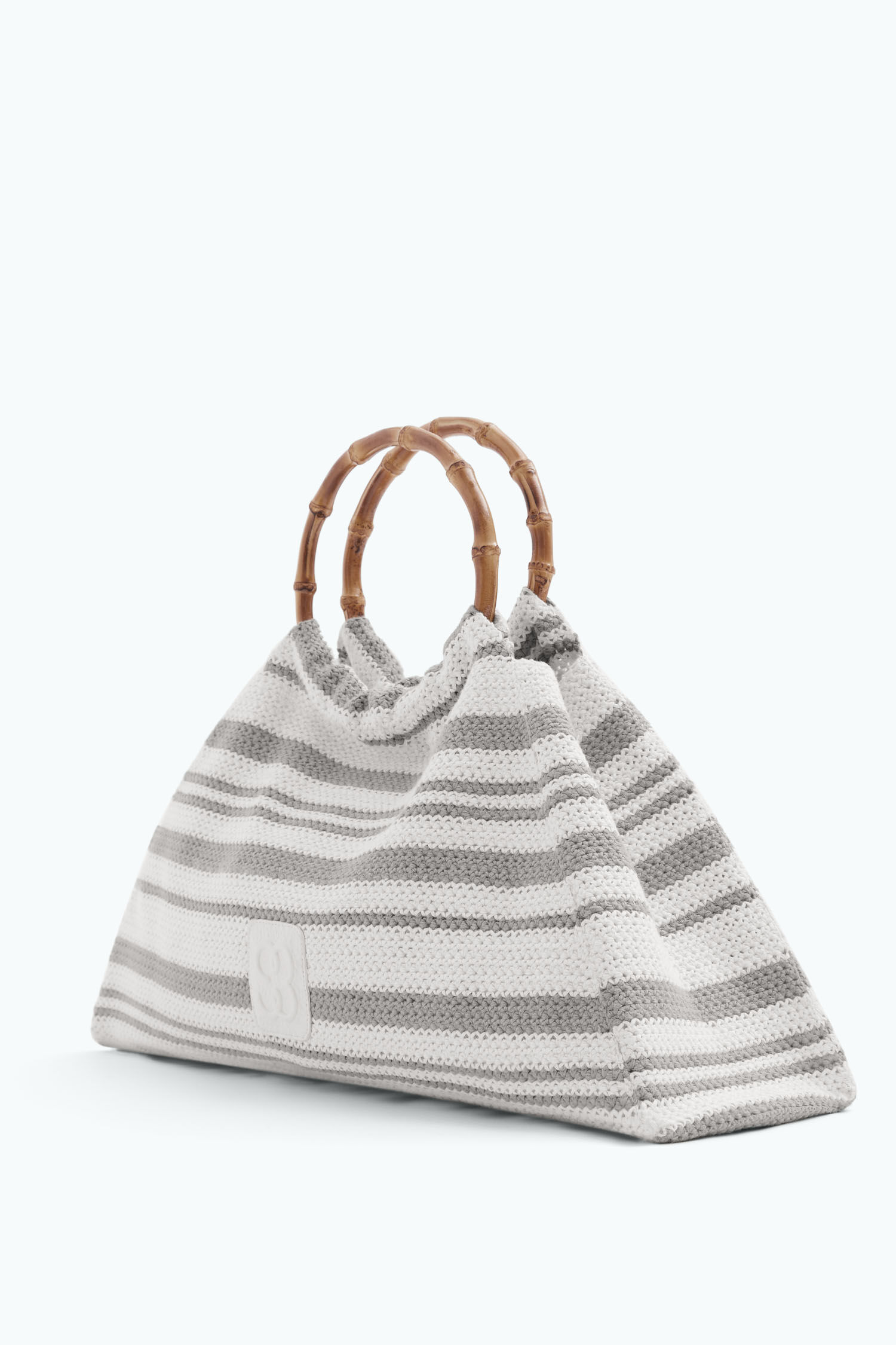 Tasche Bamboo Crochet Ivory/ Grey Stripes