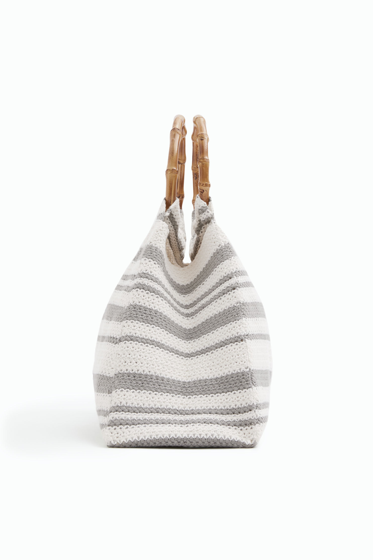 Tasche Bamboo Crochet Ivory/ Grey Stripes