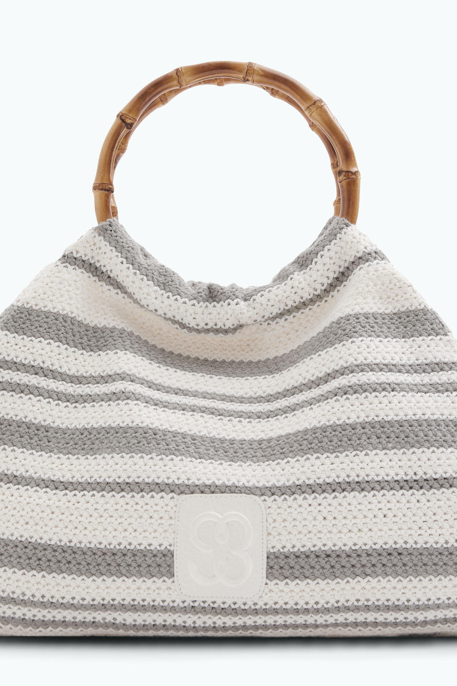 Tasche Bamboo Crochet Ivory/ Grey Stripes