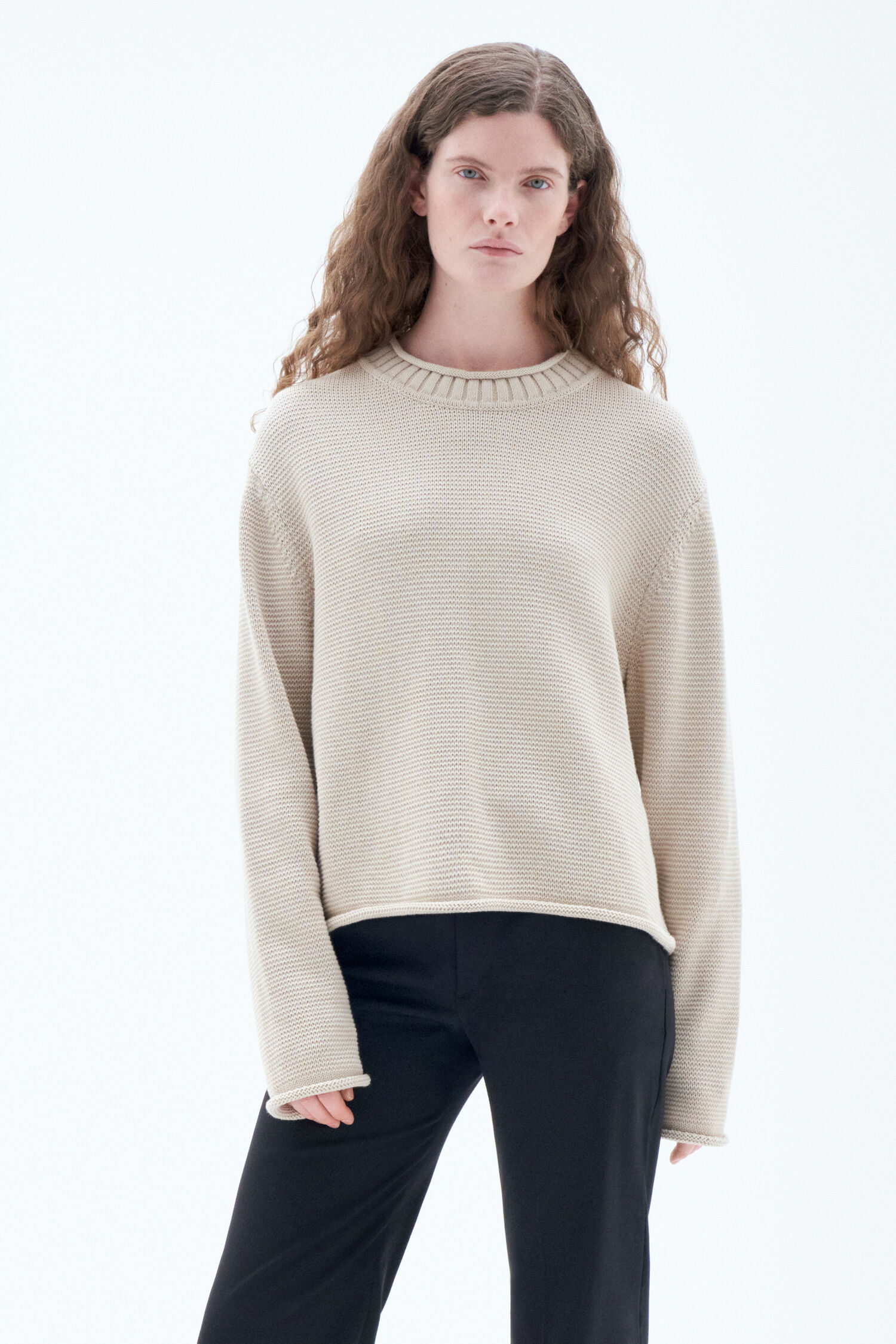 Pullover Hem Rolled Light Beige