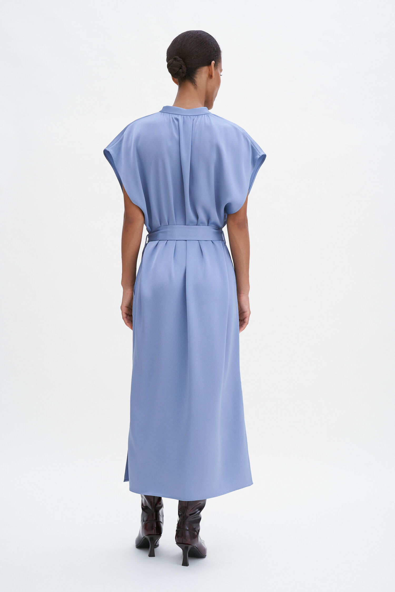 Kleid Belted Stand Collar air blue