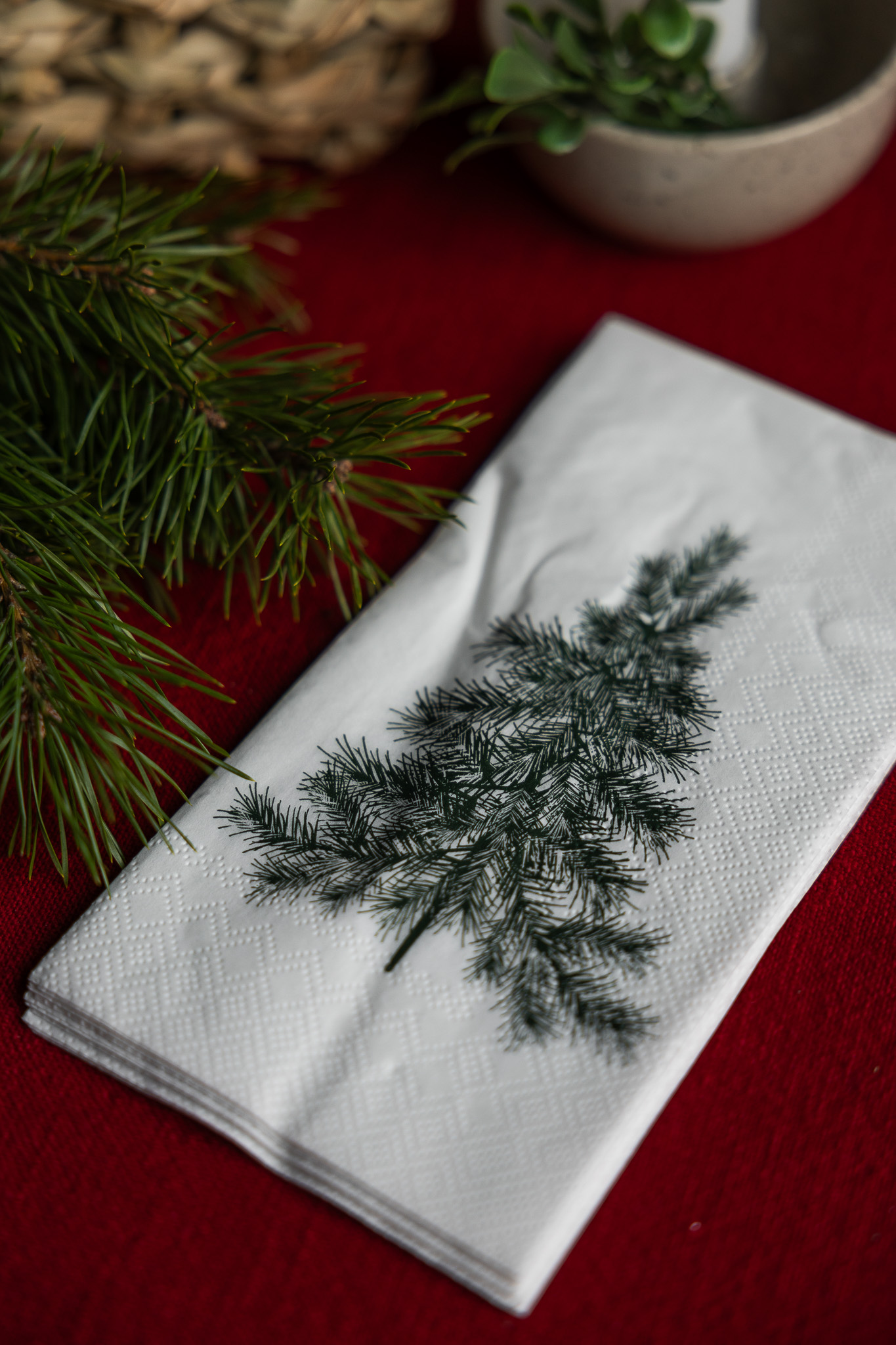 Servietten Julgran weiß/grün