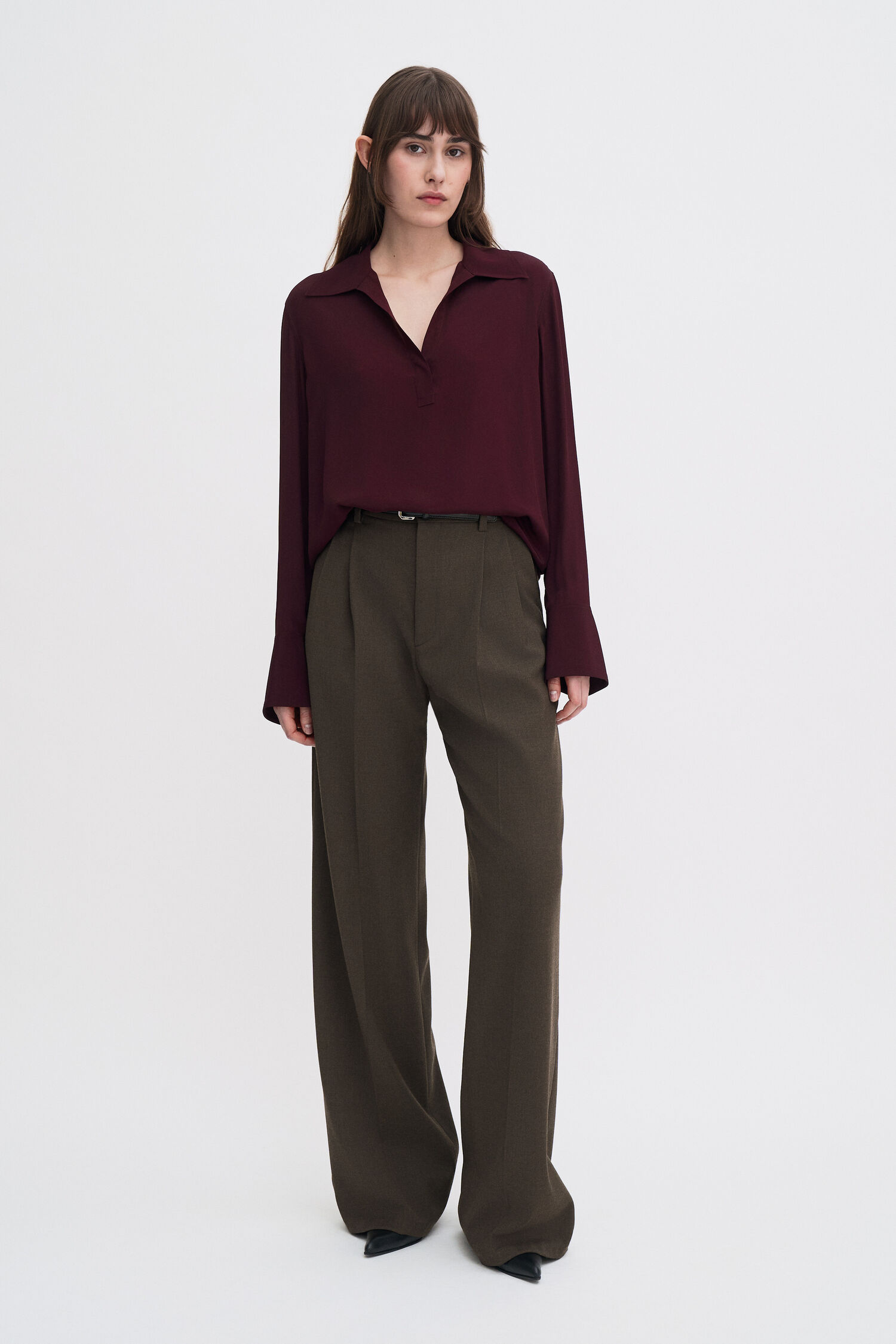 Bluse Half Placket dark burgundy