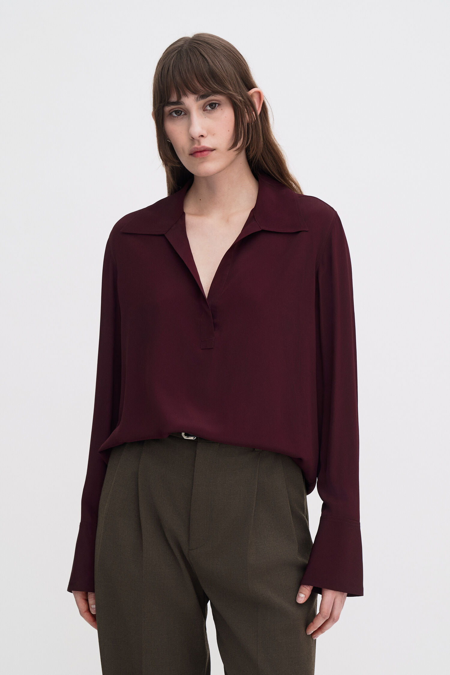 Bluse Half Placket dark burgundy