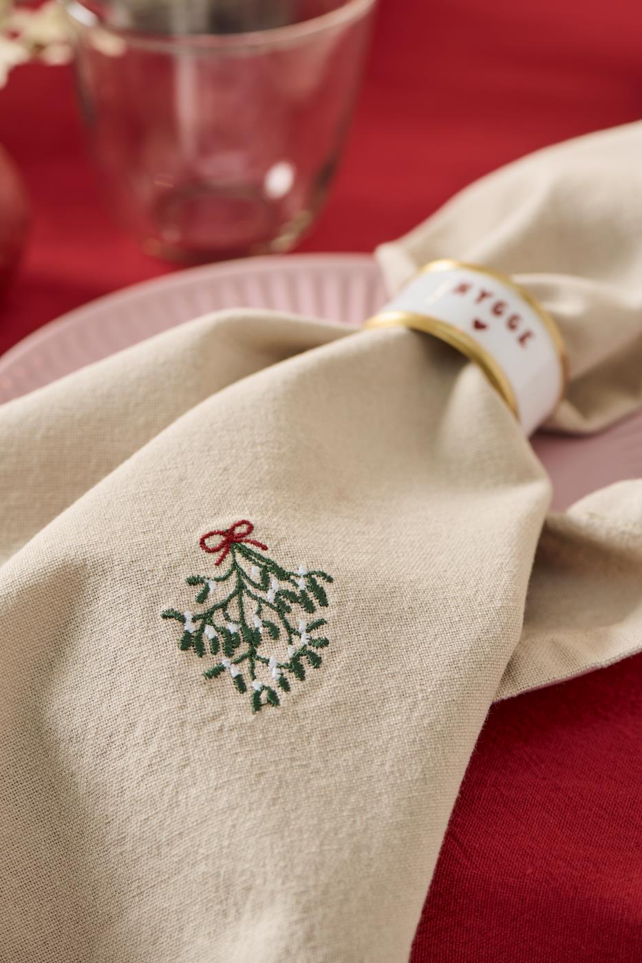 Stoffserviette Tradition Mistelzweig leinenfärbig