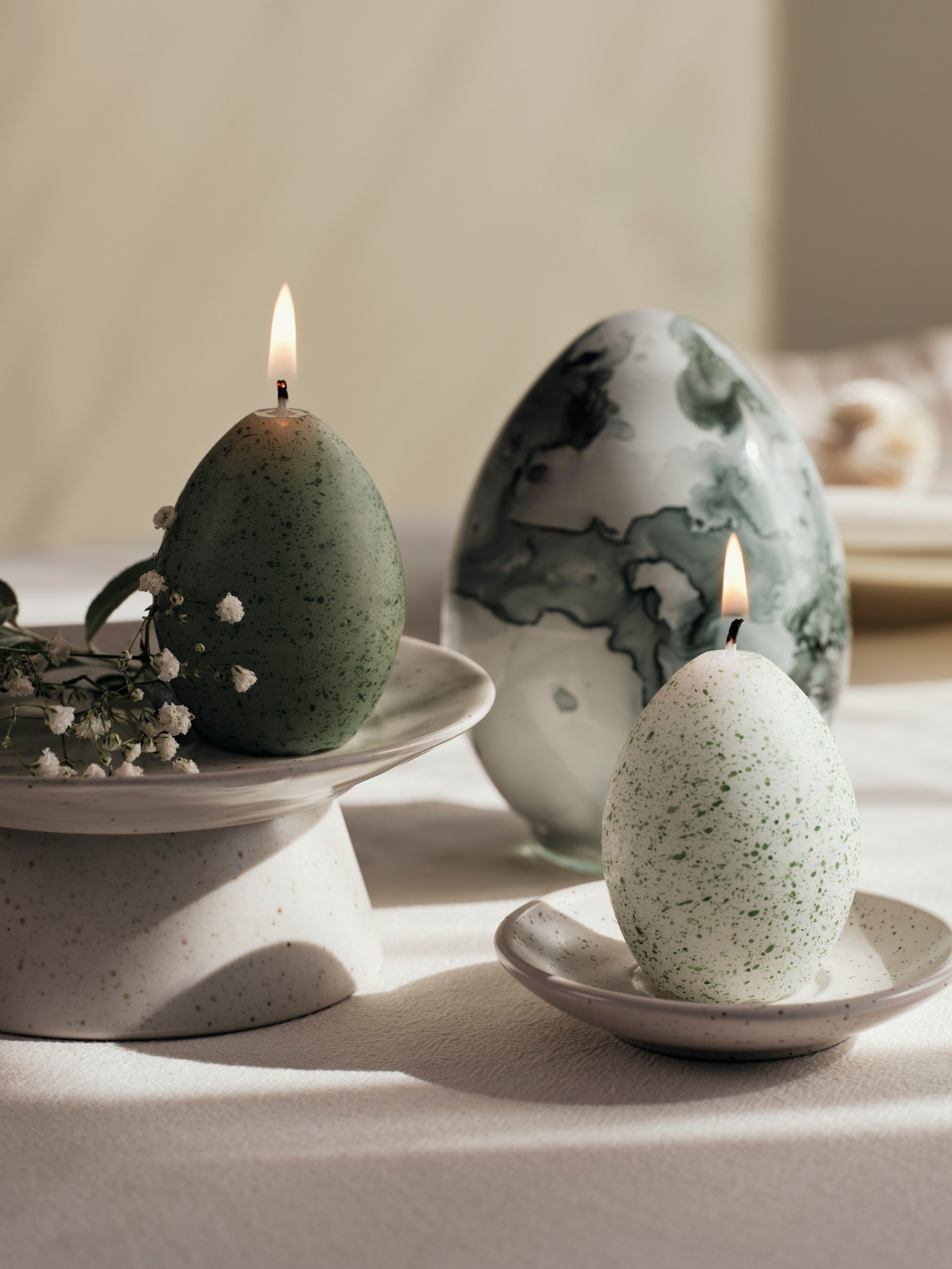 Kerze Ei Egon Sage Green/White 4er Set