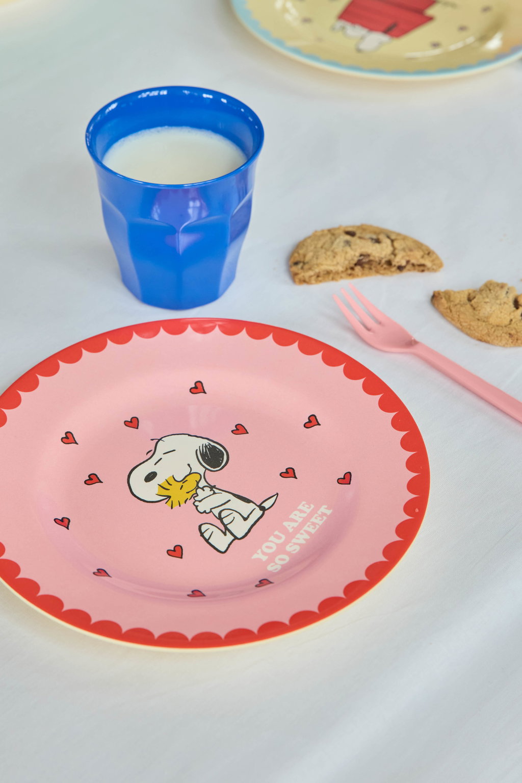 Kinder Melaminteller pink Snoopy Print