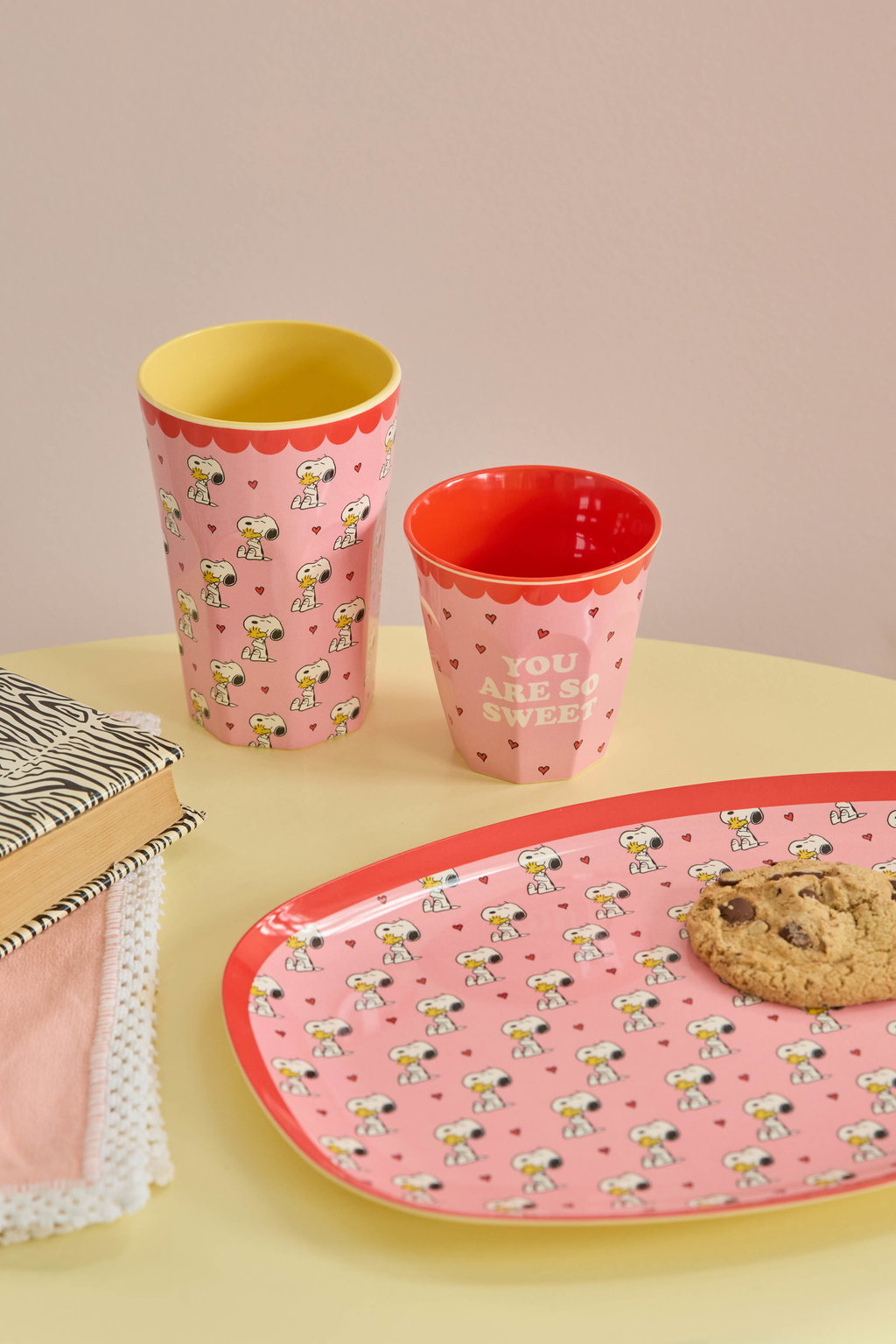 Melaminbecher hoch Snoopy Print pink