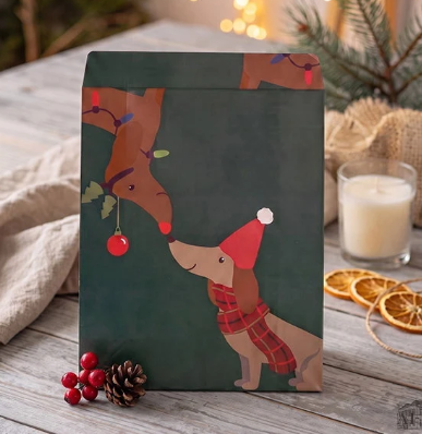 Geschenktüte Xmas Dogs green 24 x 19,5