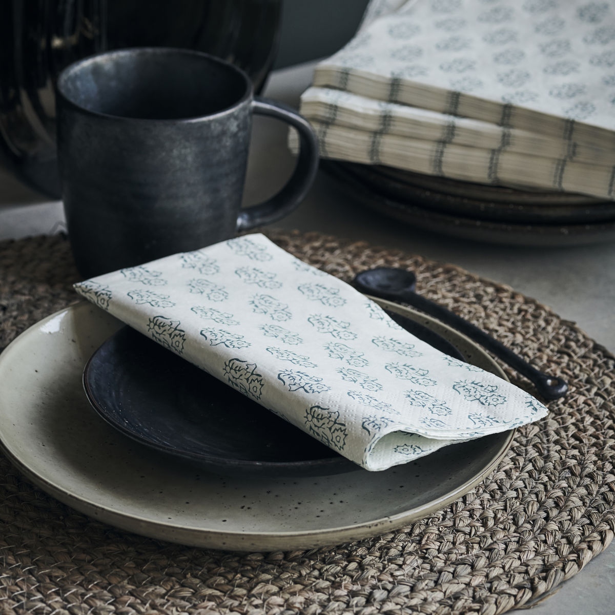 Papierservietten Flower grau